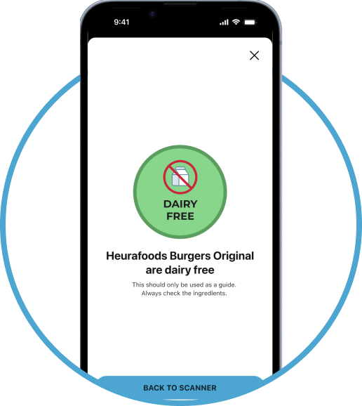 Dairy-free status on Dairy Free Scanner app